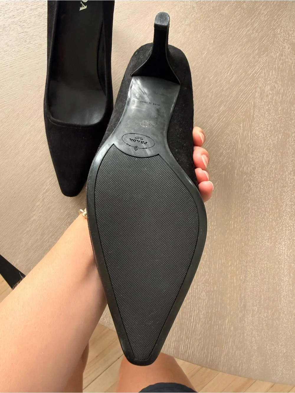 Prada Black Suede Square Toe Pumps Heels Size 39 Made in Italy